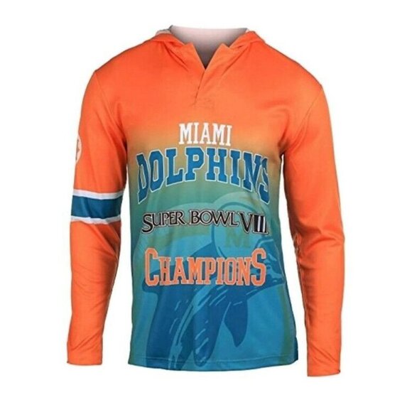 NFL Miami Dolphins Super Bowl VIII Champions Hood Long Sleeve Tee Mens Medium - Picture 1 of 8